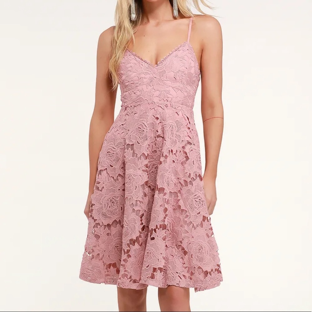 Lulu’s Nora Lee Dusty Rose Sleeveless Lace Midi Dress